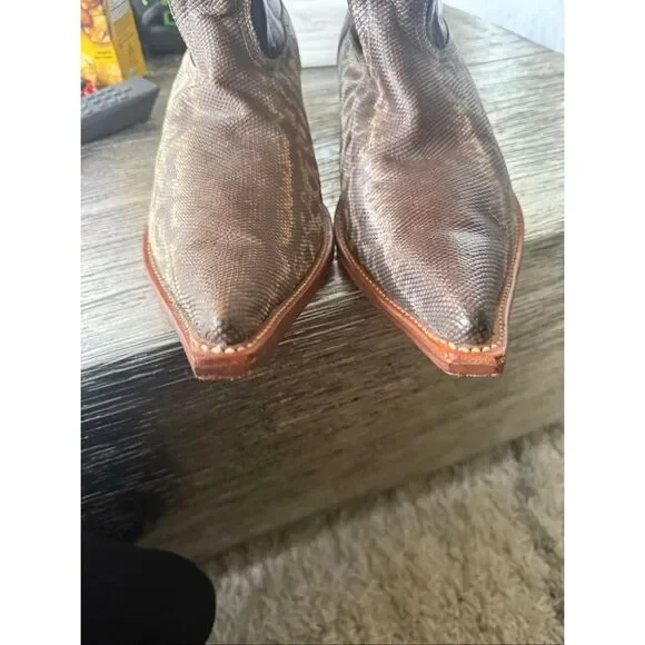 Los Altos Boots Brown Weathered Leather & Snake Skin Snip Toe Cowboy Boots sz 11 - Picture 3 of 12